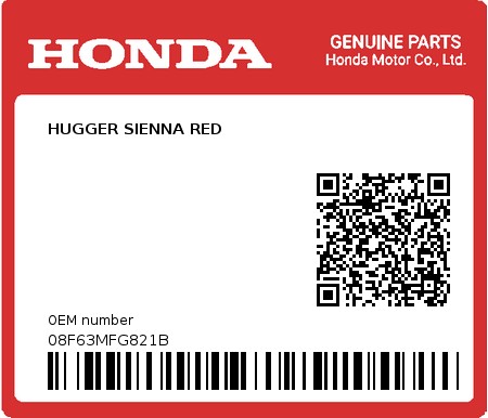 Product image: Honda - 08F63MFG821B - HUGGER SIENNA RED  0