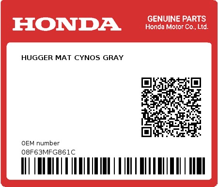 Product image: Honda - 08F63MFG861C - HUGGER MAT CYNOS GRAY  0