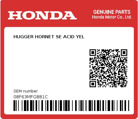 Product image: Honda - 08F63MFG881C - HUGGER HORNET SE ACID YEL  0