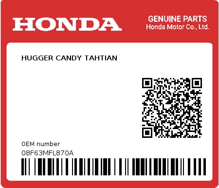 Product image: Honda - 08F63MFL870A - HUGGER CANDY TAHTIAN 