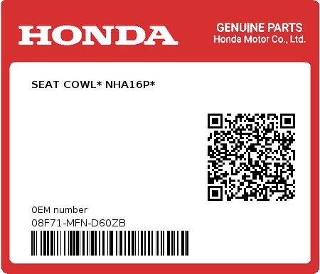 Product image: Honda - 08F71-MFN-D60ZB - SEAT COWL* NHA16P* 