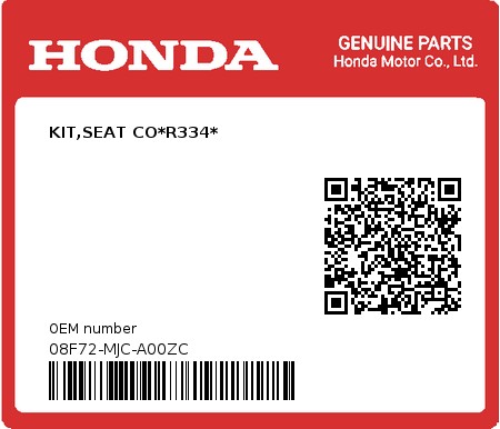 Product image: Honda - 08F72-MJC-A00ZC - KIT,SEAT CO*R334*  0