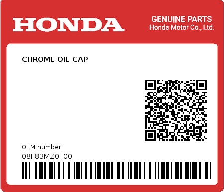 Product image: Honda - 08F83MZ0F00 - CHROME OIL CAP  0