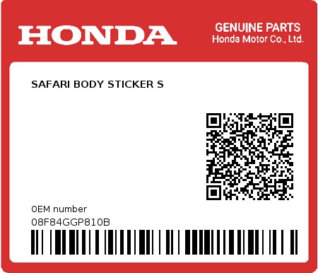 Product image: Honda - 08F84GGP810B - SAFARI BODY STICKER S 