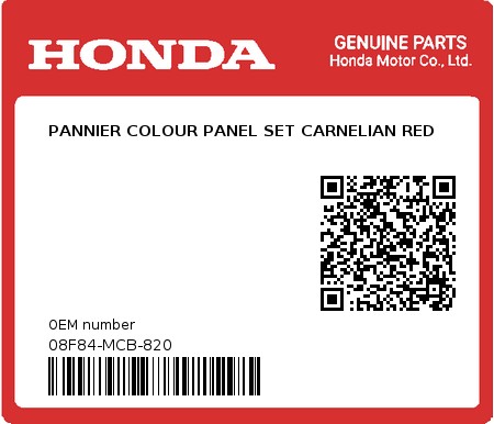 Product image: Honda - 08F84-MCB-820 - PANNIER COLOUR PANEL SET CARNELIAN RED 