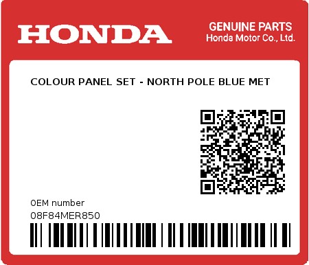 Product image: Honda - 08F84MER850 - COLOUR PANEL SET - NORTH POLE BLUE MET 