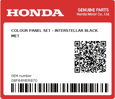 Product image: Honda - 08F84MER870 - COLOUR PANEL SET - INTERSTELLAR BLACK MET 