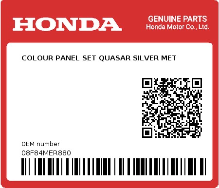 Product image: Honda - 08F84MER880 - COLOUR PANEL SET QUASAR SILVER MET 