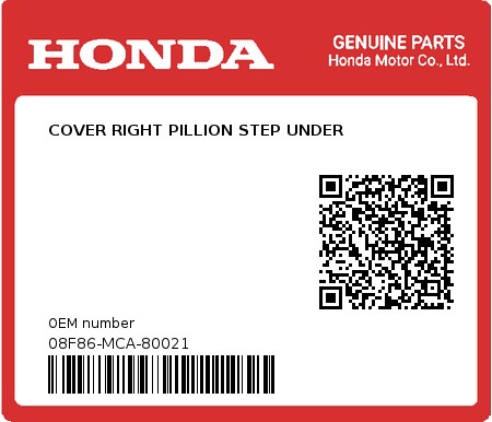 Product image: Honda - 08F86-MCA-80021 - COVER RIGHT PILLION STEP UNDER  0