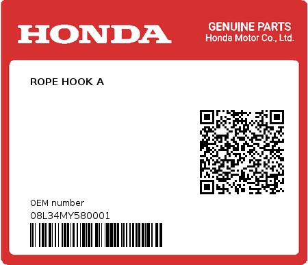 Product image: Honda - 08L34MY580001 - ROPE HOOK A  0