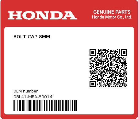 Product image: Honda - 08L41-MFA-80014 - BOLT CAP 8MM  0