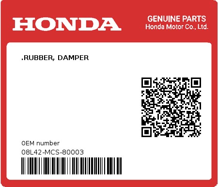 Product image: Honda - 08L42-MCS-80003 - .RUBBER, DAMPER  0