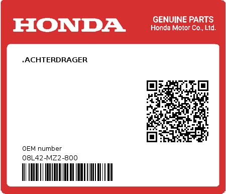 Product image: Honda - 08L42-MZ2-800 - .ACHTERDRAGER  0
