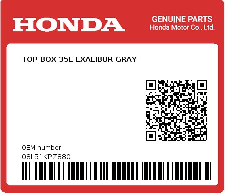 Product image: Honda - 08L51KPZ880 - TOP BOX 35L EXALIBUR GRAY  0