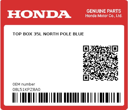 Product image: Honda - 08L51KPZ8A0 - TOP BOX 35L NORTH POLE BLUE  0