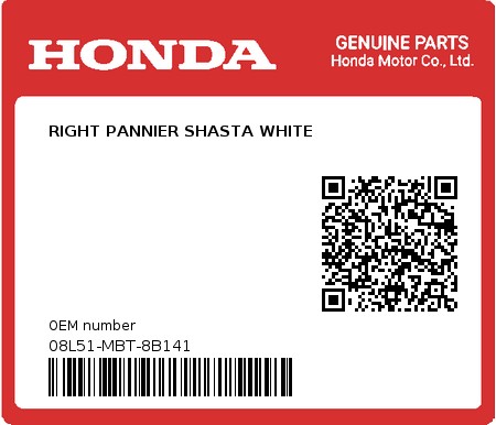 Product image: Honda - 08L51-MBT-8B141 - RIGHT PANNIER SHASTA WHITE  0