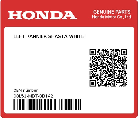 Product image: Honda - 08L51-MBT-8B142 - LEFT PANNIER SHASTA WHITE  0