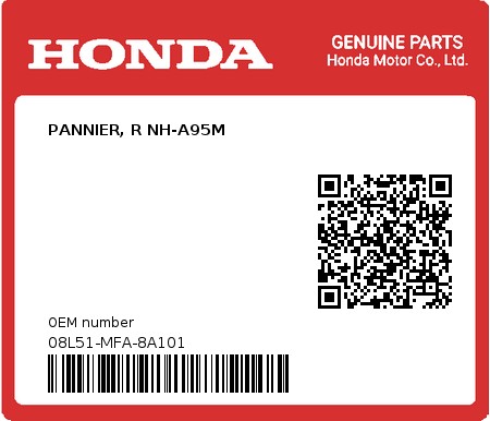 Product image: Honda - 08L51-MFA-8A101 - PANNIER, R NH-A95M  0