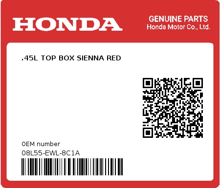 Product image: Honda - 08L55-EWL-8C1A - .45L TOP BOX SIENNA RED 