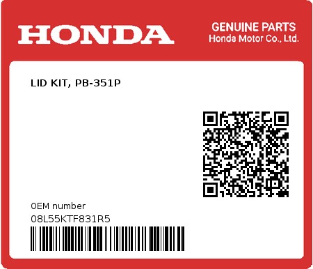 Product image: Honda - 08L55KTF831R5 - LID KIT, PB-351P  0