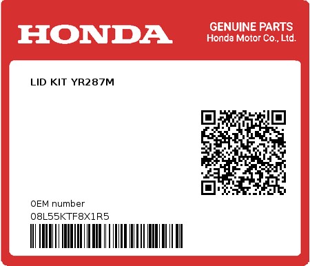 Product image: Honda - 08L55KTF8X1R5 - LID KIT YR287M  0