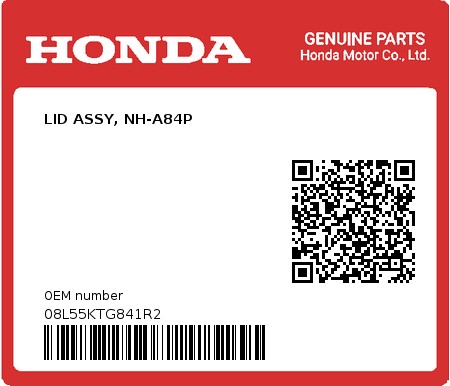 Product image: Honda - 08L55KTG841R2 - LID ASSY, NH-A84P  0