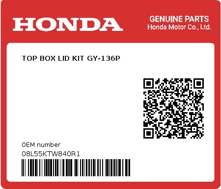 Product image: Honda - 08L55KTW840R1 - TOP BOX LID KIT GY-136P 