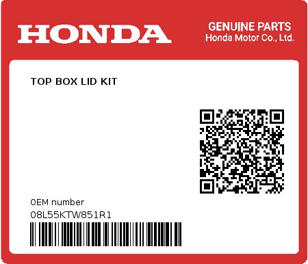 Product image: Honda - 08L55KTW851R1 - TOP BOX LID KIT  0