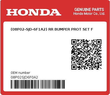 Product image: Honda - 08P02SJD6F0A2 - (08P02-SJD-6F1A2) RR BUMPER PROT SET F  0