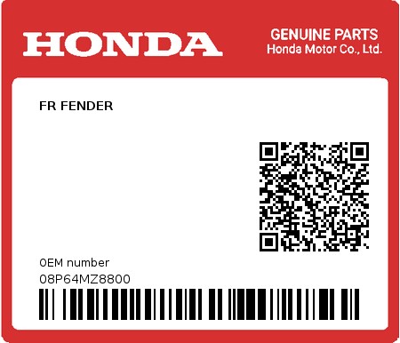 Product image: Honda - 08P64MZ8800 - FR FENDER  0