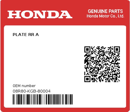 Product image: Honda - 08R80-KGB-80004 - PLATE RR A 