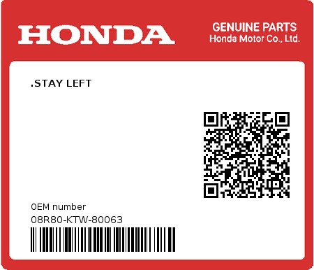 Product image: Honda - 08R80-KTW-80063 - .STAY LEFT  0