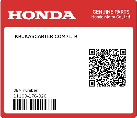 Product image: Honda - 11100-176-020 - .KRUKASCARTER COMPL. R.  0