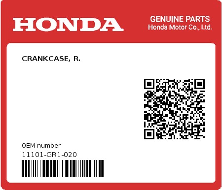 Product image: Honda - 11101-GR1-020 - CRANKCASE, R.  0
