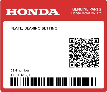 Product image: Honda - 11131KSVJ10 - PLATE, BEARING SETTING  0