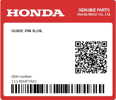 Product image: Honda - 11145HP7A01 - GUIDE PIN 8,OIL 