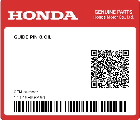 Product image: Honda - 11145HR6A60 - GUIDE PIN 8,OIL 