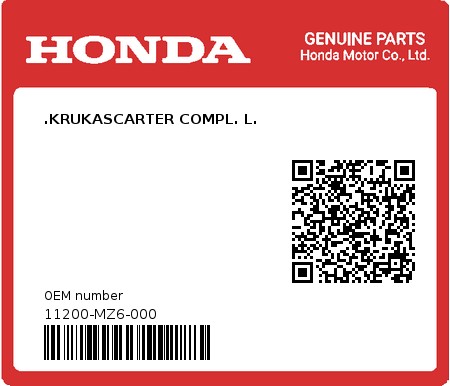 Product image: Honda - 11200-MZ6-000 - .KRUKASCARTER COMPL. L.  0