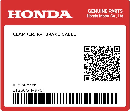 Product image: Honda - 11230GFM970 - CLAMPER, RR. BRAKE CABLE  0