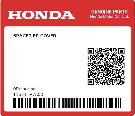 Product image: Honda - 11321HP7A00 - SPACER,FR COVER 