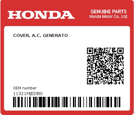 Product image: Honda - 11321MJEDB0 - COVER, A.C. GENERATO 