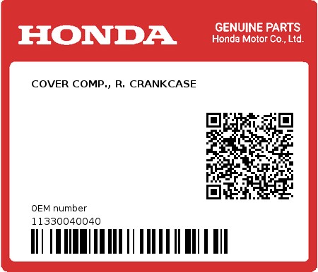 Product image: Honda - 11330040040 - COVER COMP., R. CRANKCASE 