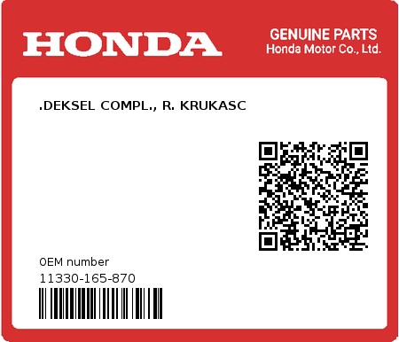 Product image: Honda - 11330-165-870 - .DEKSEL COMPL., R. KRUKASC 