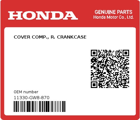 Product image: Honda - 11330-GW8-870 - COVER COMP., R. CRANKCASE 