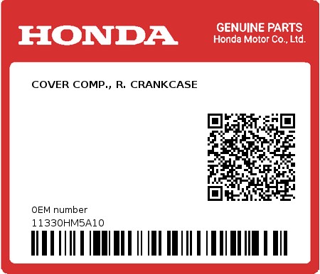 Product image: Honda - 11330HM5A10 - COVER COMP., R. CRANKCASE 