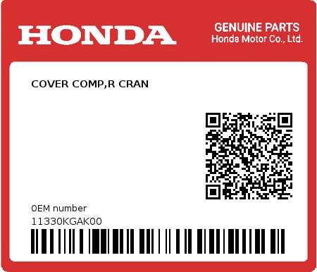 Product image: Honda - 11330KGAK00 - COVER COMP,R CRAN  0
