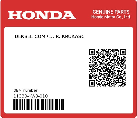 Product image: Honda - 11330-KW3-010 - .DEKSEL COMPL., R. KRUKASC 