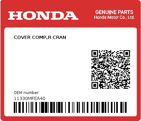 Product image: Honda - 11330MFEA40 - COVER COMP,R CRAN  0
