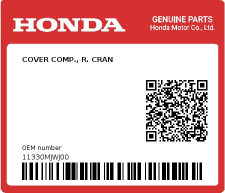 Product image: Honda - 11330MJWJ00 - COVER COMP., R. CRAN  0