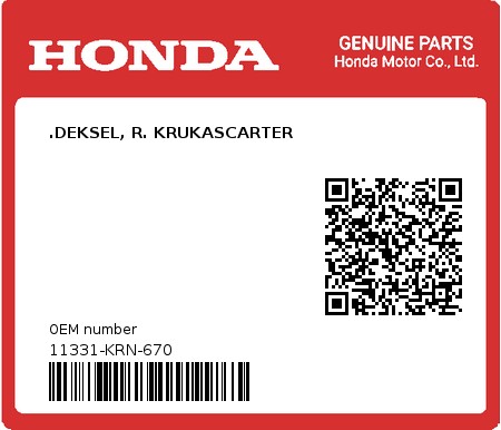 Product image: Honda - 11331-KRN-670 - .DEKSEL, R. KRUKASCARTER  0
